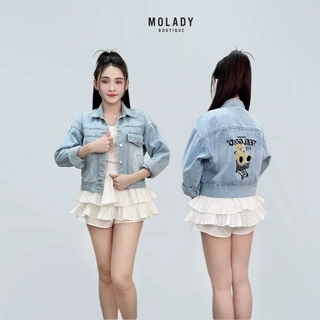 Áo Khoác Jeans, Áo Bò Nữ Thiết Kế Gấu Thêu K22 - MOLADY