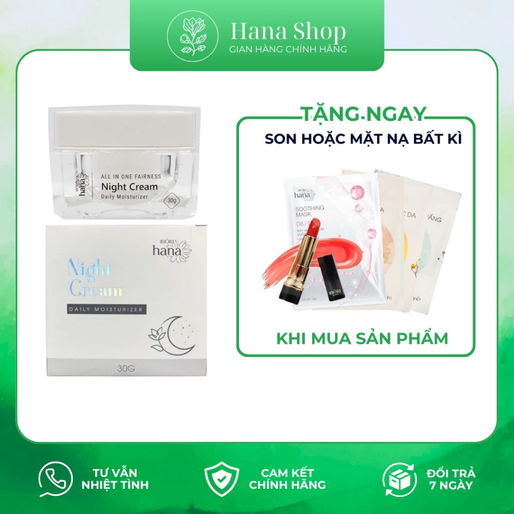 Kem Dưỡng Da Ban Đêm Night Cream Riori 30g - Giữ Ẩm, Chống Lão Hóa, Giảm Nếp Nhăn