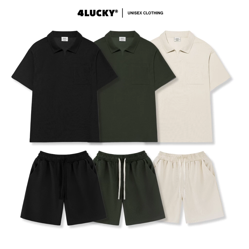 Combo Set Bộ Áo Polo Quần Short Unisex 4Lucky 6602 6603 Chất Vải Tổ Ong Nhí