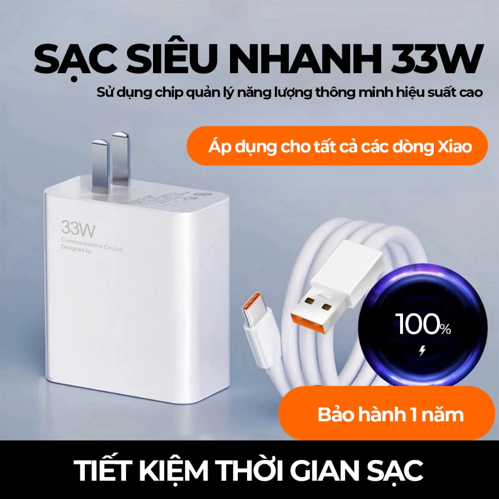 Củ sạc nhanh Xiaomi 67W QC4.0 chính hãng USB to TypeC cho dòng Mi Poco X3 Note Pro sạc nhanh an toàn