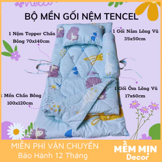 Bộ chăn nệm gối cho bé đi học mẫu giáo tiểu học vải Tencel Microfiber thoáng mát , kháng khuẩn , an toàn , tiện lợi