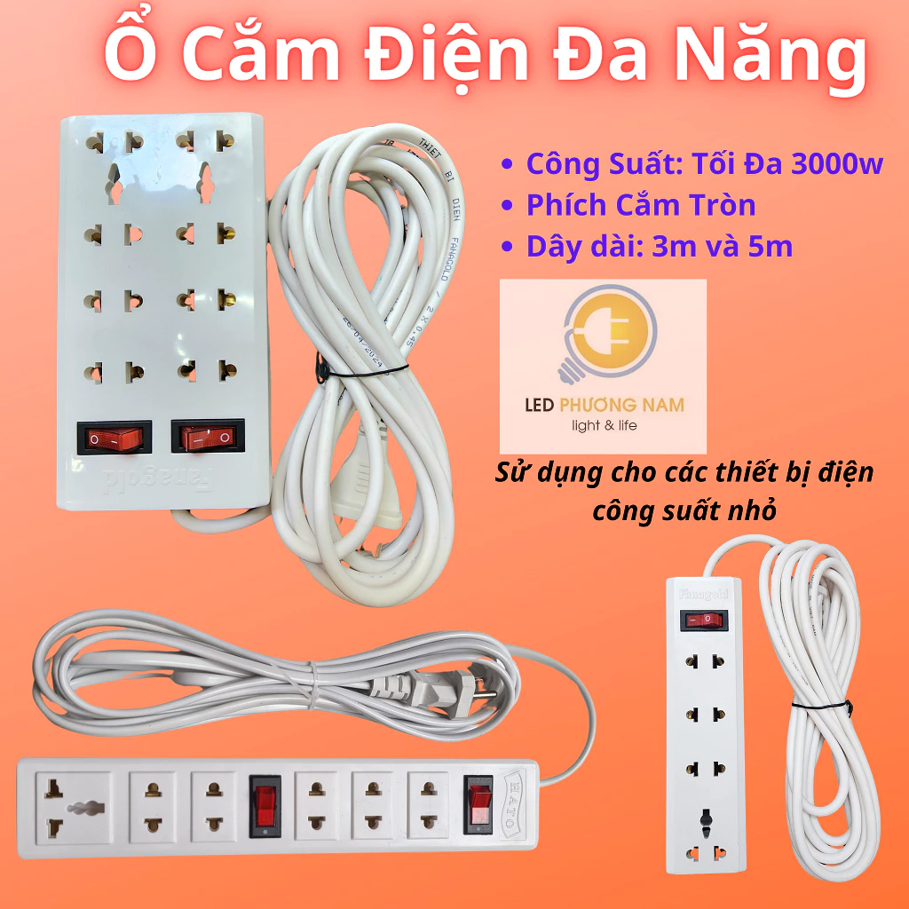 [FANAGOLD] Ổ Cắm Điện Có Dây tải 2500w, có Công Tắc, dây dài 3m / 5m