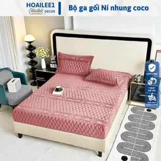 Ga giường và vỏ gối nỉ nhung sữa nhập khẩu cao cấp, bộ ga gối nỉ nhung bọc đệm chống tích điện công nghệ mới thoáng khí