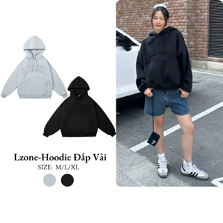 Áo hoodie boxy LZONE họa tiết thêu đắp chữ