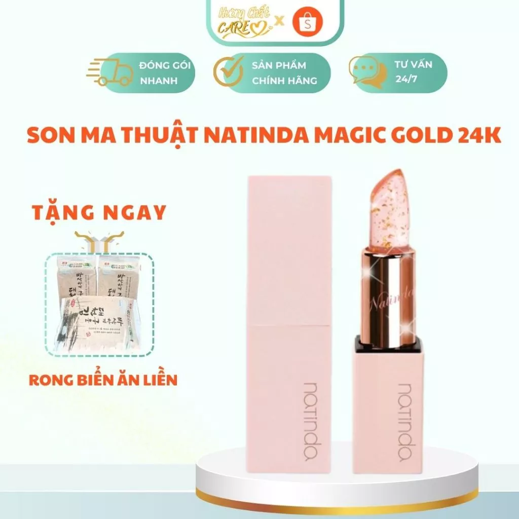 Son Ma Thuật Natinda Magic Tattoo Gold Lip Stick Vàng 24k Dưỡng Lên Màu Hồng Tự Nhiên, Căng Mọng, Lâu Trôi