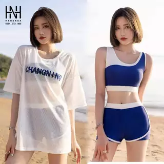 Đồ Bơi Nữ Bikini 2 Mảnh Kín Đáo Kèm Áo Lưới