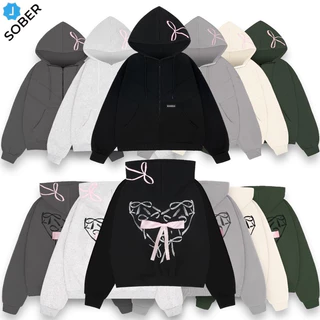 SOBER HOODIE ZIP UNISEX PINK BOW / FIVE COLORS / FORM BOXY