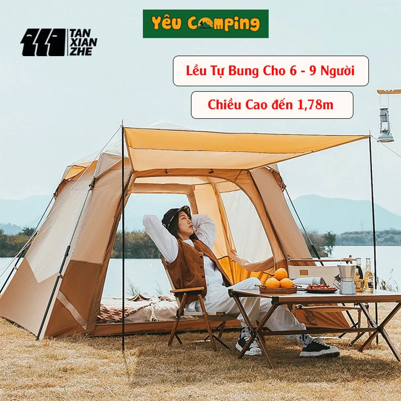 Lều cắm trại, dã ngoại tự bung chính hãng Tanxianzhe kích thước 2,55x2,55x1,78m phù hợp 6-9 người