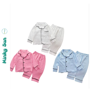 Bộ ngủ cho bé, Bộ Pijama đũi nhăn dài tay cho bé trai và bé gái từ 6-27kg