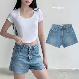 Quần short jean nữ VMSTYLE cạp cao trơn lai lua tua basic năng động đi chơi, đi biển 17 - SJU00056