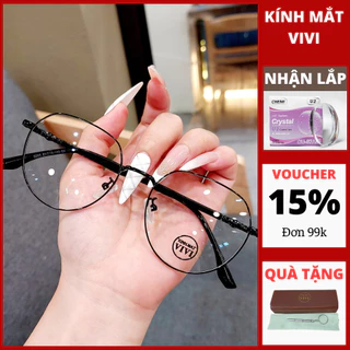 Gọng kính cận oval nam nữ hàn quốc VE17 Chất liệu kim loại, Nhận cắt cận viễn loạn Kính mắt ViVi