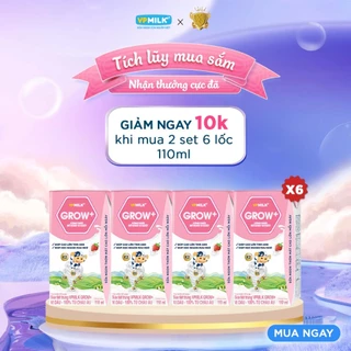 [6 LỐC TỔNG 24 HỘP x 110ml] Sữa VPMIlk Grow+ DÂU dinh dưỡng hỗ trợ cho bé phát triển toàn diện.