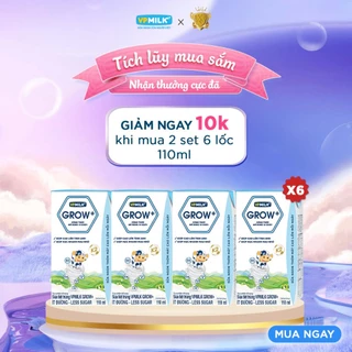 [6 LỐC TỔNG 24 HỘP x 110ml] Sữa VPMIlk Grow+ ÍT ĐƯỜNG dinh dưỡng hỗ trợ cho bé phát triển toàn diện