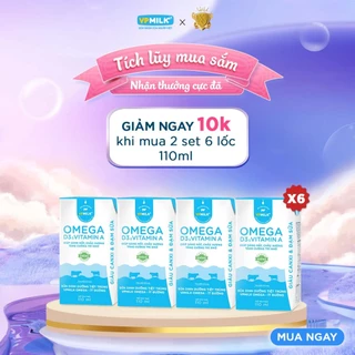 [6 LỐCx110ml] Sữa Dinh Dưỡng VPMilk Omega ÍT ĐƯỜNG, Hỗ Trợ Phát Triển Trí Não