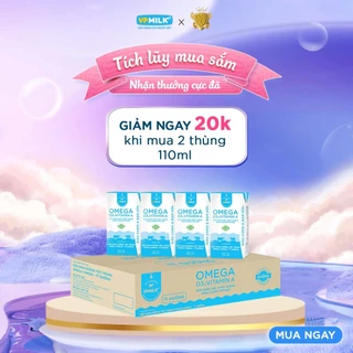 [Thùng 48 HỘP x 110ml] Sữa dinh dưỡng VPMilk Omega ÍT ĐƯỜNG Sáng Mắt, Chắc Xương, Tăng Cường Trí Nhớ