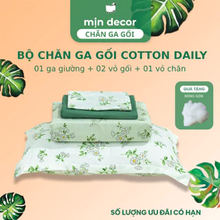 Bộ Chăn Ga Gối Cotton 3D Mịn Decor, Ga Trải Nệm Cotton Poly Vỏ Chăn Có Khoá Kéo, Hỗ Trợ Bo Chun Làm Phủ