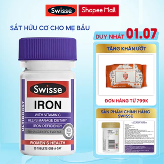 Bổ sung sắt hữu cơ cho mẹ bầu Swise Ultiboost Iron hỗ trợ phòng ngừa thiếu máu , bổ sung sắt an toàn 30 viên của Úc