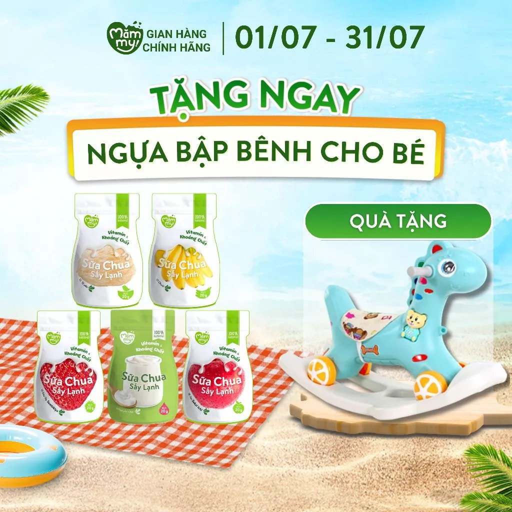 Combo 5 gói sữa chua Mămmy sấy đủ vị: nguyên chất, táo, tổ yến, dâu, chuối cho bé từ 6 tháng tuổi - 20 gram