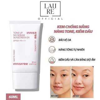 Kem Chống Nắng Innisfree NO SEBUM, TRIPLE-SHIELD, LONG-LASTING nâng tone, thời gian chống nắng dài