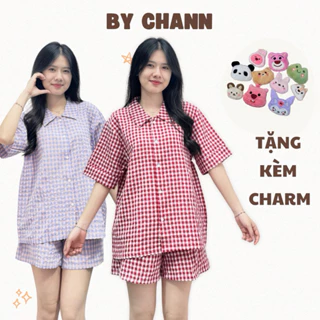 Bộ Đồ Ngủ Caro BY CHANN nhiều màu mặc nhà mùa hè, chất liệu cotton xốp