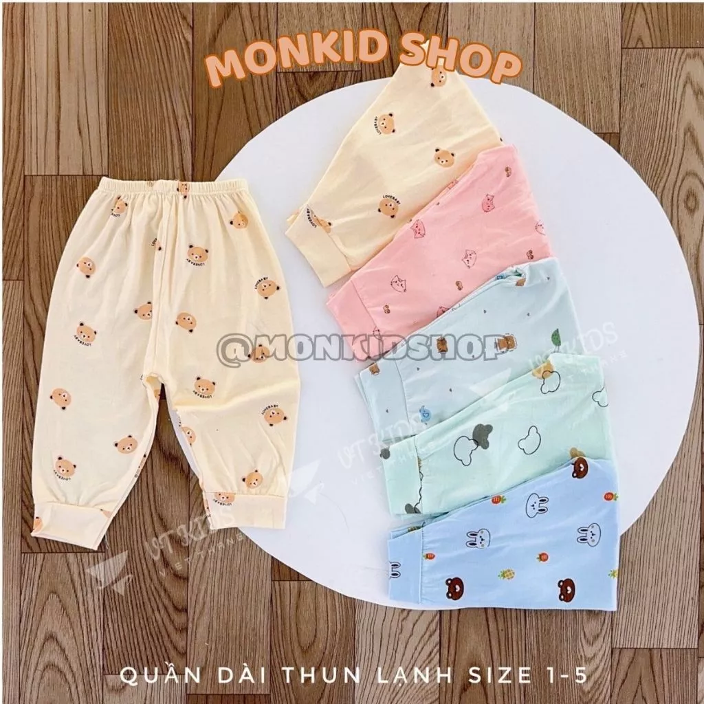 Combo 5 - Combo 10 Quần Dài, Quần Chục Đáp Đũng Thun Lạnh Cho Bé Trai, Bé Gái Size Sơ Sinh 0-9 tháng