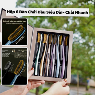 Hộp 6 Bàn Chải Đánh Răng Đầu Lớn Hình Cong Chữ U Lông Chải Cải Tiến Siêu Mềm Tặng Kèm Hộp Đựng