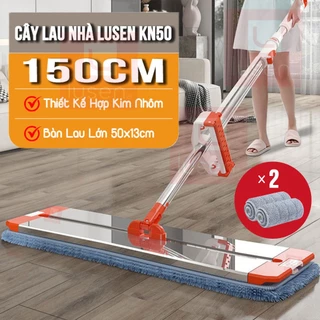 Cây lau nhà tự vắt Lusen KN50, chổi lau xoay 360 độ thông minh bàn lau lớn 50x13cm chất liệu hợp kim nhôm cao cấp