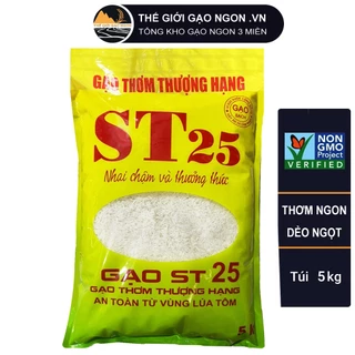 Gạo ST25 Sóc Trăng Túi 5Kg - Hàng xát mới - Gạo Ngon Nhất Thế Giới 2023