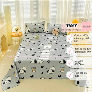 Bộ Ga Gối 3 Món Cotton 100% Tamy Bedding Hình Con Vật Sóc Gấu Thỏ Lợn Mềm Mại Mát Mẻ Thấm Hút Mồ Hôi Không Chăn