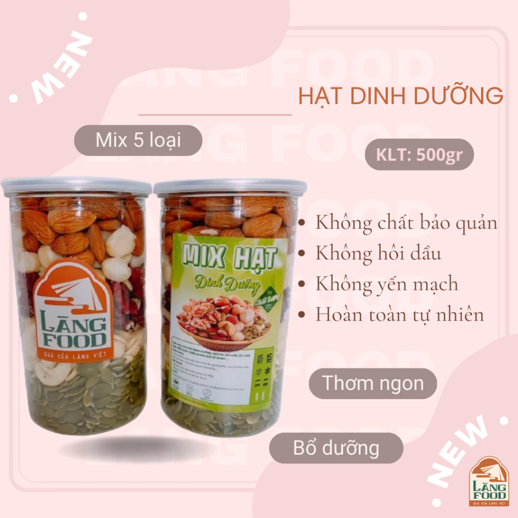 Hạt dinh dưỡng cao cấp mix 5 loại 500gr dành cho bà bầu, ăn kiêng, giảm cân - Làng Food