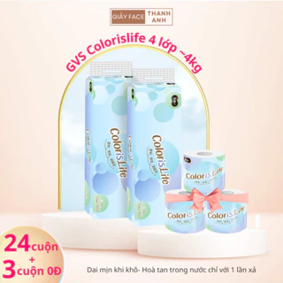 Giấy vệ sinh Face Color 4 lớp tan mịn không gây tắc bồn cầu, gvs cuộn, giấy vệ sinh face gvs topgia