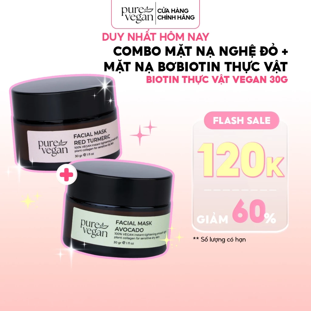 [Combo 2] Mặt Nạ Nghệ Đỏ + Mặt Nạ Bơ Thuần Chay Pure Vegan Cho Da Nhạy Cảm Làm Dịu Da Kiểm Soát Dầu Nhờn Sáng Da - (30gr