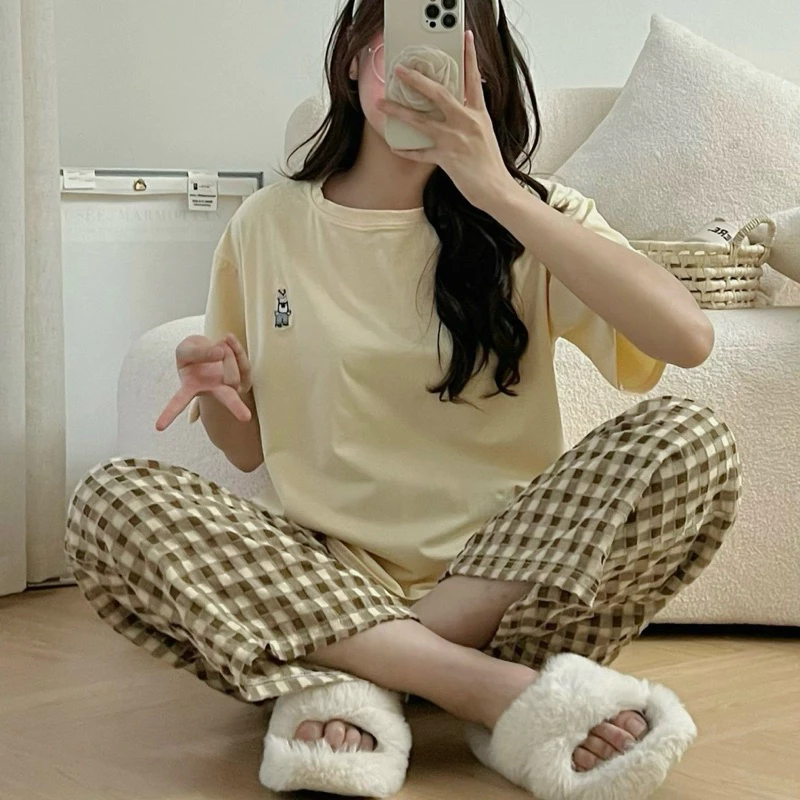 Set đồ ngủ tay cộc quần dài cotton hè thu bộ nữ pijama form rộng thoải mái nhiều màu cực xinh Her Vibe