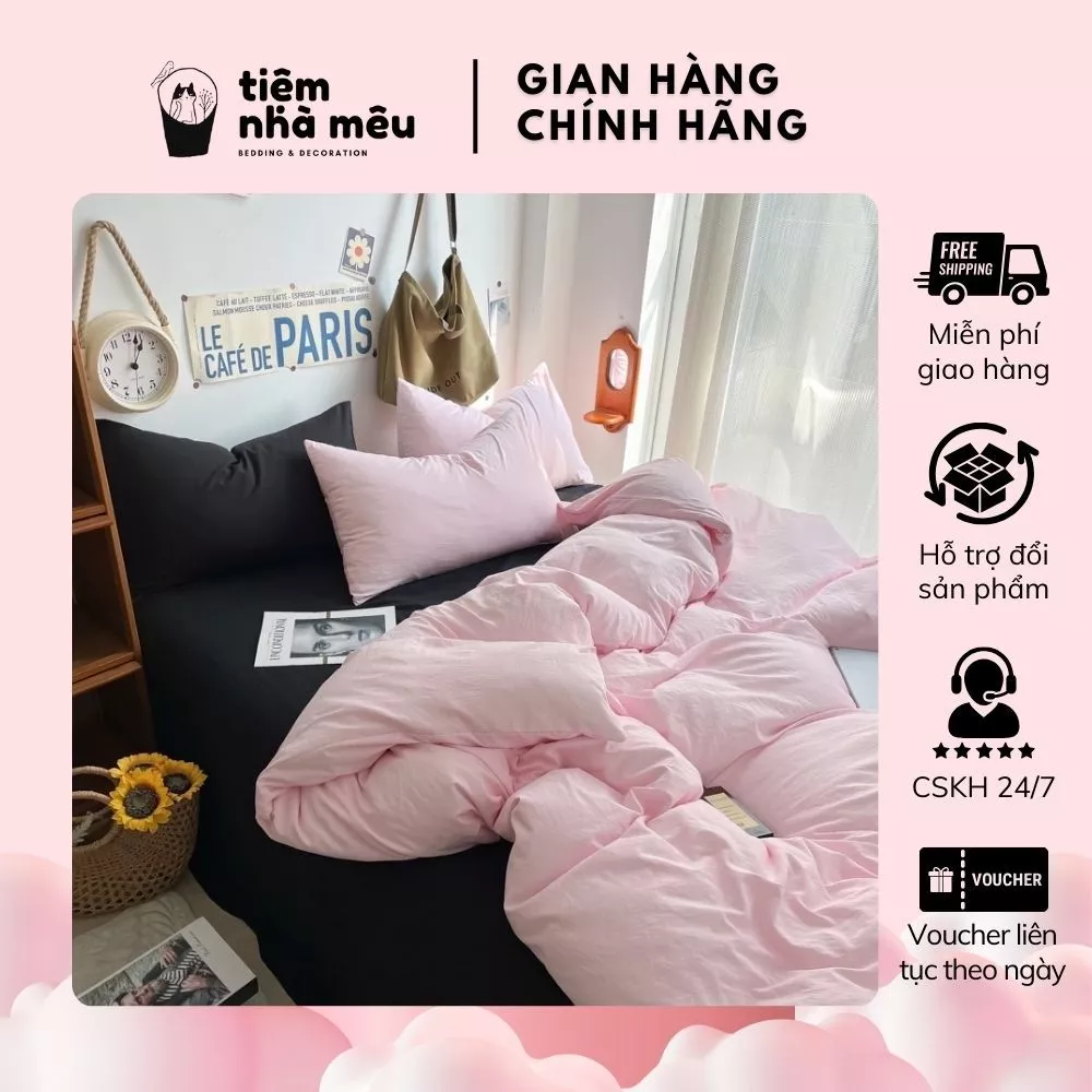 Bộ Vỏ Chăn Ga Gối Set 4 Món 2 Vỏ gối drap  vỏ chăn Cotton TC Mix Phối Lạ Đẹp Fullsize Tiệm Nhà Mêu