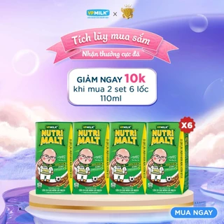 [6 LỐC TỔNG 24 HỘP x 110ml] Sữa tiệt trùng VPMilk Nutrimalt Vị cacao mầm lúa mạch thơm ngon