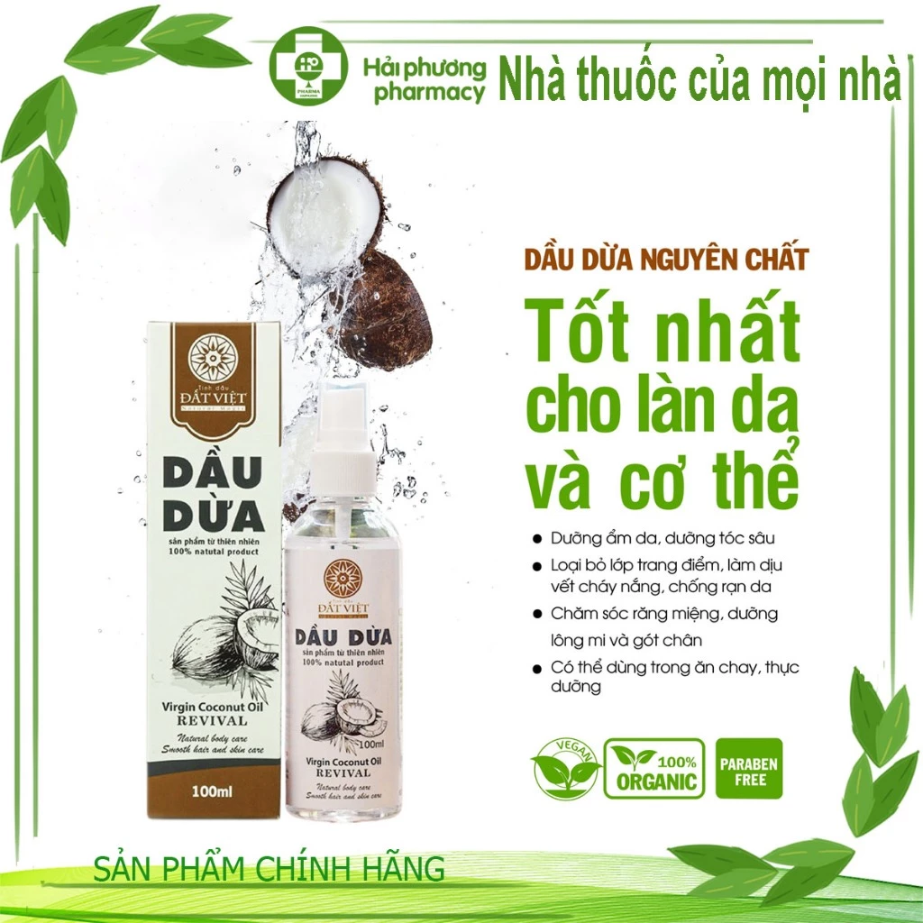 Dầu dừa ép lạnh nguyên chất - Tinh dầu dừa hữu cơ làm đẹp da, dưỡng tóc, dưỡng môi, làm dày mi 100ml