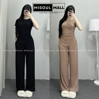 Set Mặc Nhà Áo Nhúm Eo Vạt Tròn Quần Dài Cotton Lạnh BigSize MiSoul Mall, Bộ Cộc Tay Quần Dài Chất Siêu Mát BigSize 266