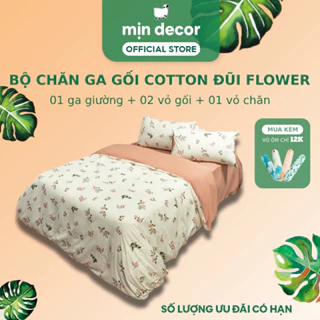 Bộ Chăn Ga Gối Cotton Đũi Flower Mịn Decor, Ga Giường Đủ Size 1m2 Đến 2m2 Bo Chun Làm Phủ (Không Kèm Ruột) - HT Vintage