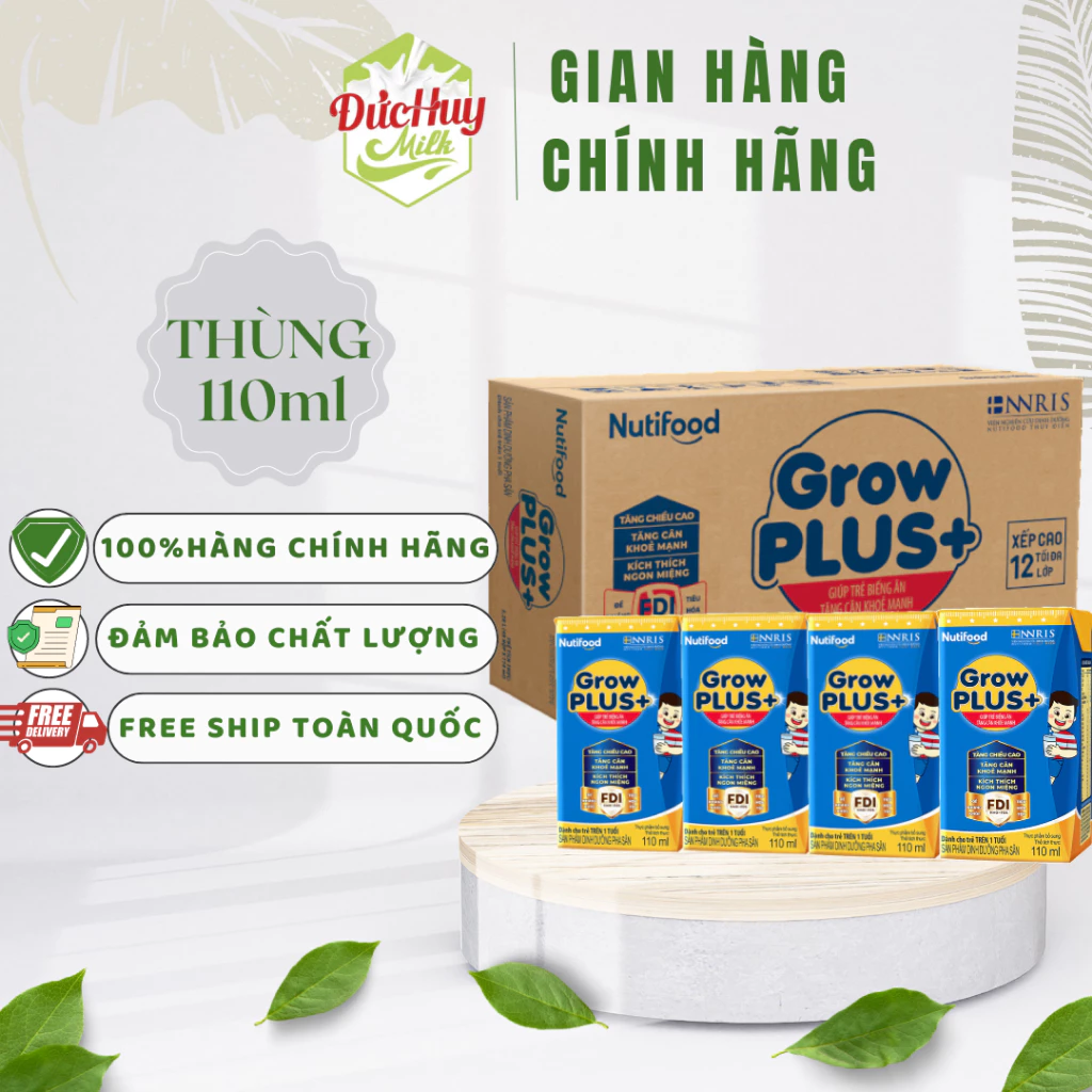 Thùng Sữa Bột Pha Sẵn Nutifood GrowPLUS Xanh + Biếng Ăn 110ml - Tăng Cân Khỏe Mạnh (48 Hộp x 110ml)