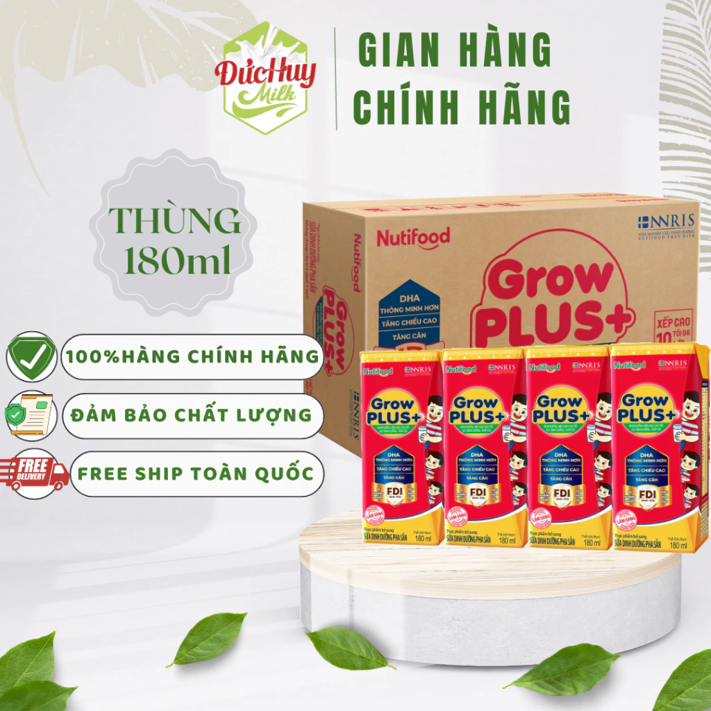 Thùng sữa bột pha sẵn Nutifood GrowPLUS Đỏ Suy Dinh Dưỡng - tăng cân, tăng chiều cao 48 Hộp x 180ml