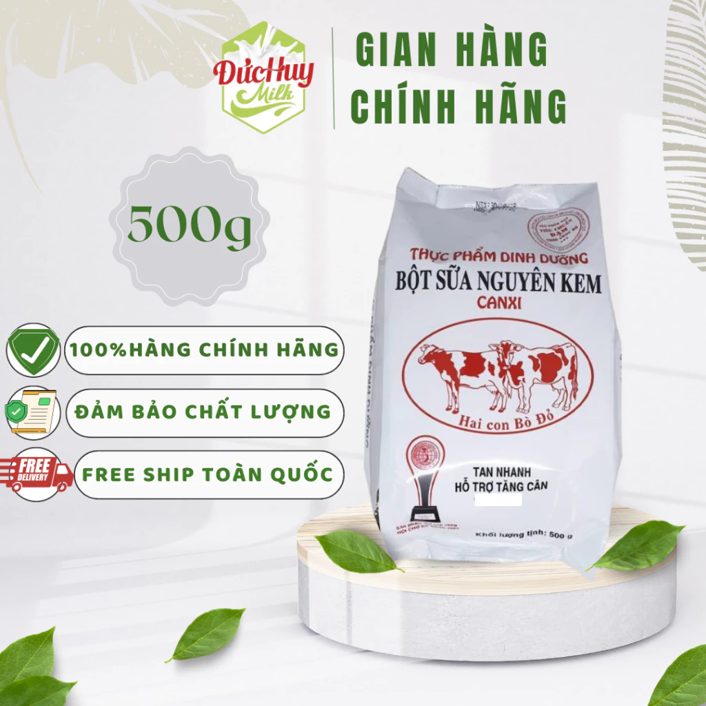 BỘT SỮA NGUYÊN KEM CANXI 500gram - sữa 2 con bò đỏ