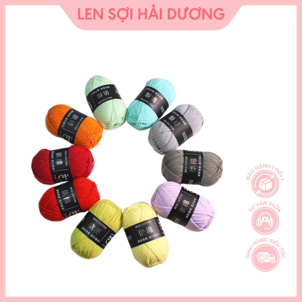 Len milk cotton 50g - len đan móc khăn, áo, thú bông, túi xách, đồ trang trí (Mã 01 đến 86)