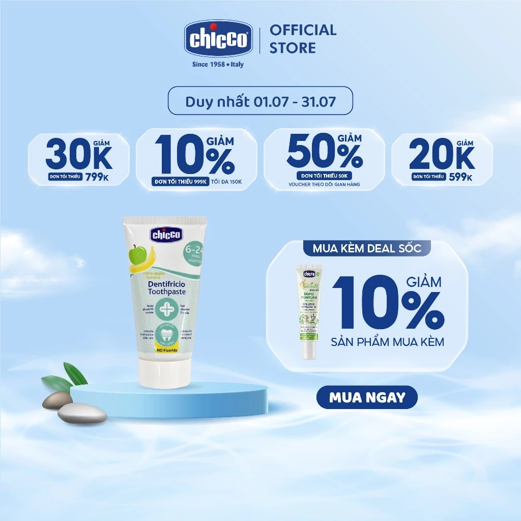 (DUY NHẤT T7 - MUA KÈM DEAL SỐC) Kem đánh răng Chicco hương Chuối - Táo 6M+ 50ml