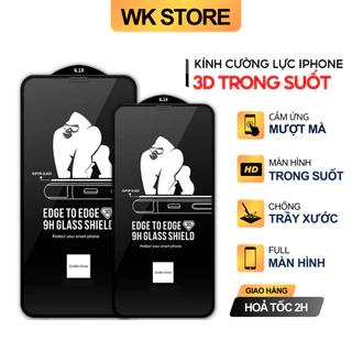 Kính Cường Lực iPhone 3D Màn Hình Trong Suốt cho 8Plus X Xs XsMax 11 12 13 14 Promax 15 Promax