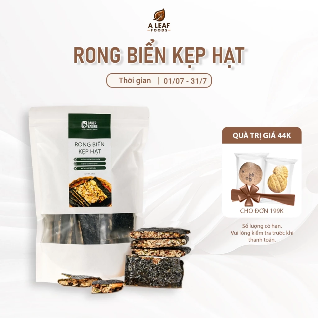 Rong biển kẹp hạt không đường Baker Baking tiện lợi, Thanh ăn vặt, ăn kiêng, eatclean tốt cho sức khỏe.