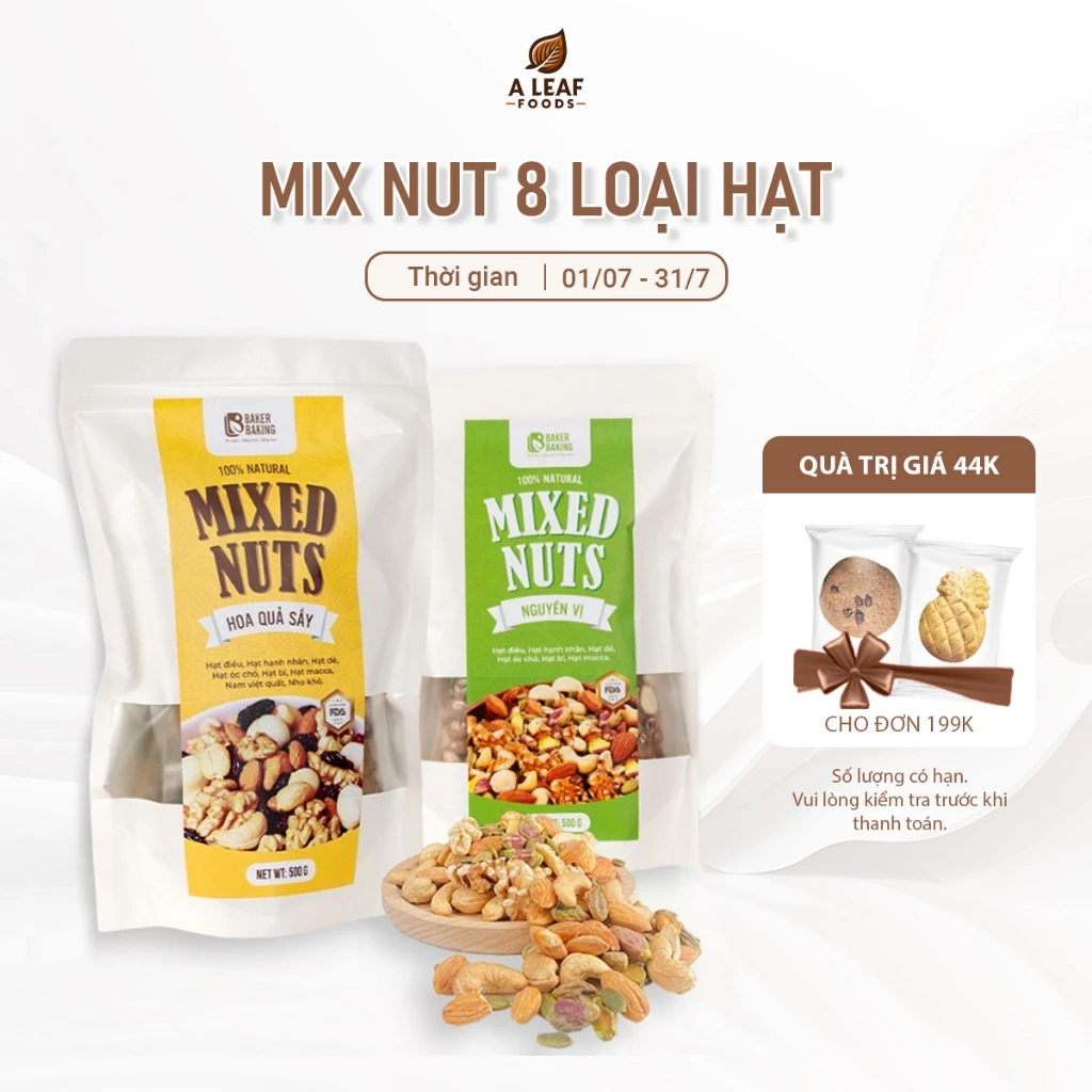 Hạt dinh dưỡng mix 8 loại hạt, Mixed Nuts Baker Baking, ngũ cốc có hoa quả sấy dành cho mẹ bầu ăn vặt, ăn kiêng 300-500g