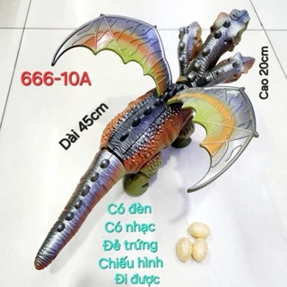 (Có hoả tốc TPHCM) 666-10A hộp khủng long pin cánh, 3 đầu, đẻ trứng, chiếu hình, âm thanh gào