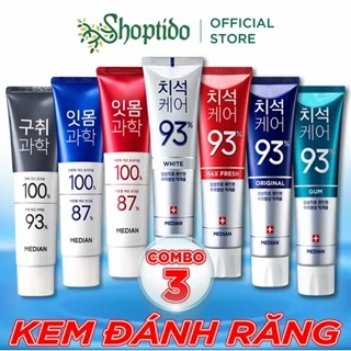 Combo 3 hộp kem đánh răng Median Dental IQ 93% bán chạy số 1 Hàn Quốc làm trắng răng, giảm ê buốt 120g NPP Shoptido