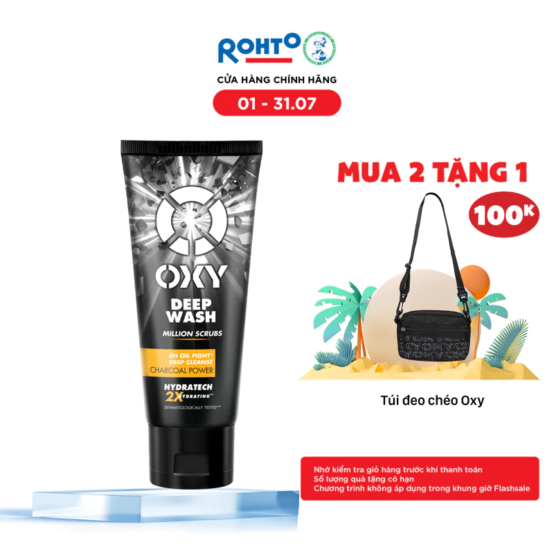 Sữa rửa mặt cho nam Oxy sạch sâu giảm nhờn dạng kem có hạt massage Oxy Deep Wash 100g