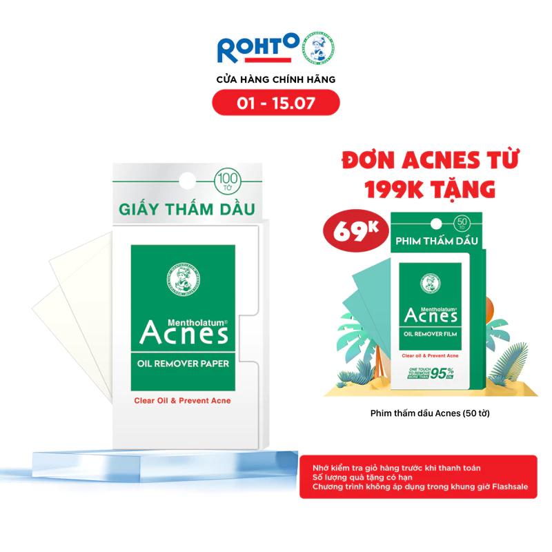 Giấy thấm dầu kiểm soát nhờn, ngừa mụn Acnes Oil Remover Paper 100 tờ